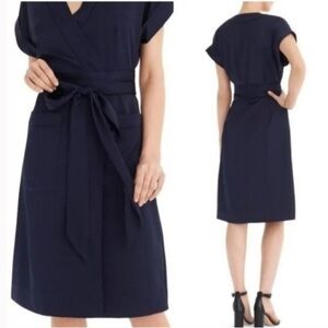 J Crew SZ 14 J6919 Cuffed Short Sleeve Crepe Satin Wrap Dress